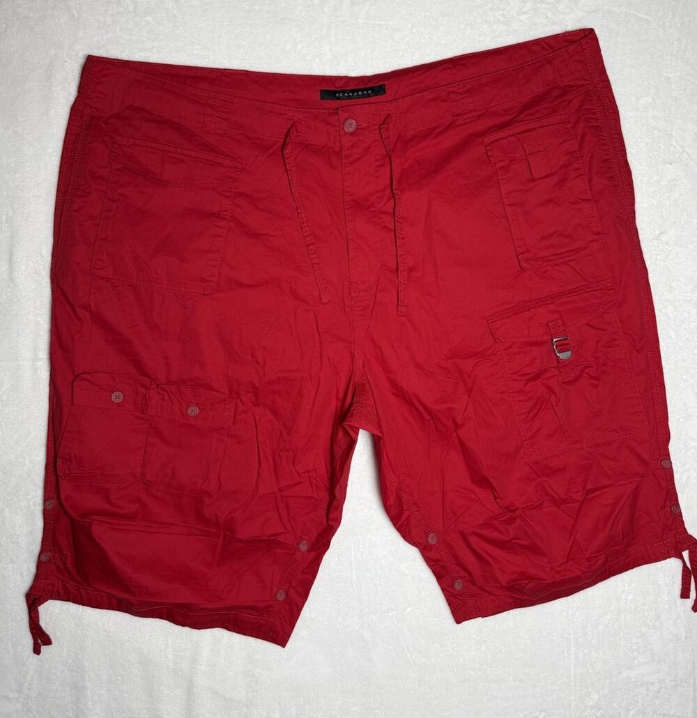 Sean John Cargo Shorts Mens 56B Red Utility Hiking Outdoor Cotton Drawstring